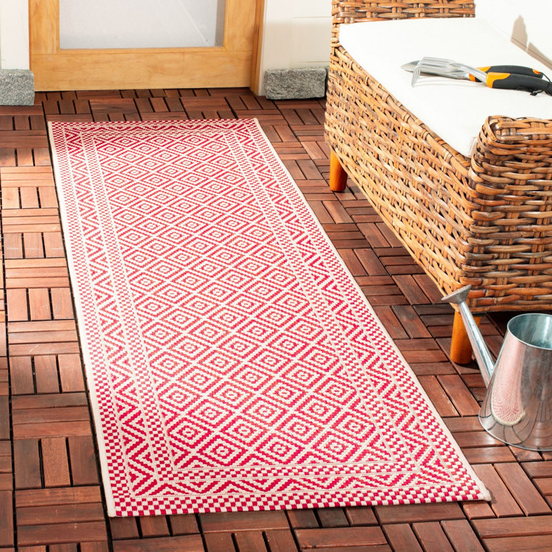 Arneshia Geometric Beige/Red Indoor / Outdoor Area Indoor/Outdoor Area Rug, Runner 2'3" x 6'7"