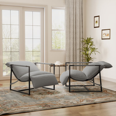 Upholstered Modern Metal Framed Light Gray Polyester Blend Sling Accent Chair