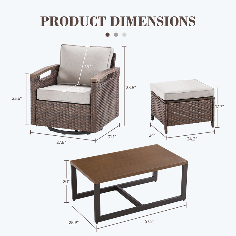 Ensemble de conversation d'extérieur en osier avec table basse 7 pièces Arundel, Beige