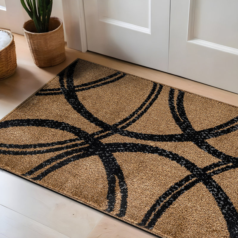 Arnaldur Geometric Black/Gray/White Area Rug, Rectangle 2' x 3', Jute