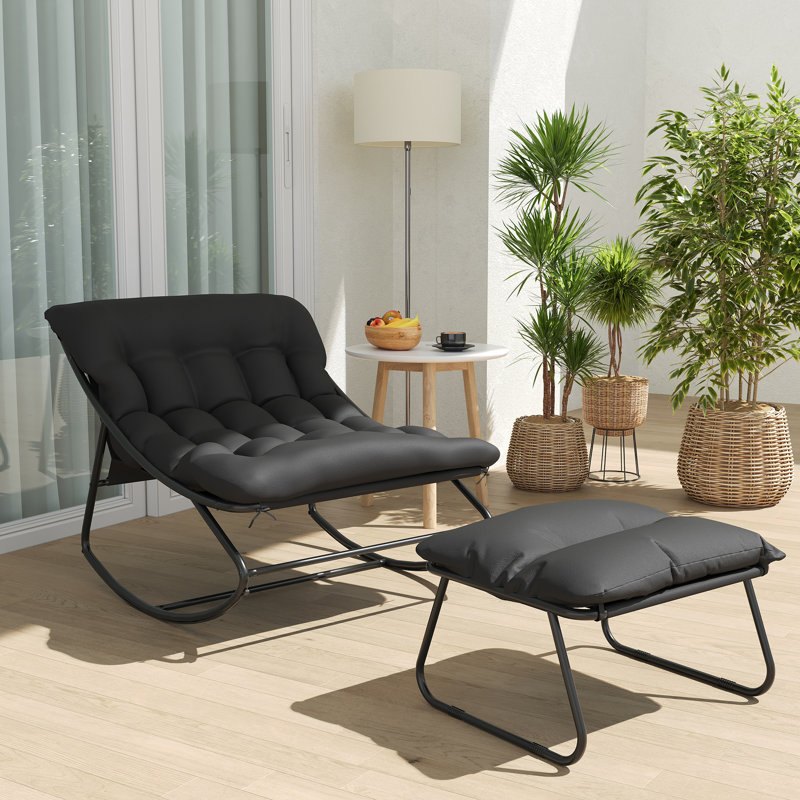 Chaise berçante surdimensionnée et repose-pieds surdimensionnés, Noir