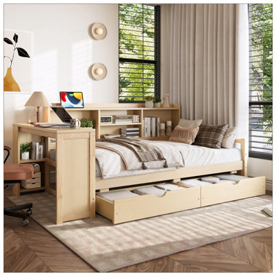 Lit de jour de coin simple avec rangement, bureau et port de charge pour une vie moderne et fonctionnelle