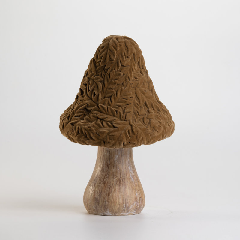 7.5" Brown Flocked Mushroom Figurine