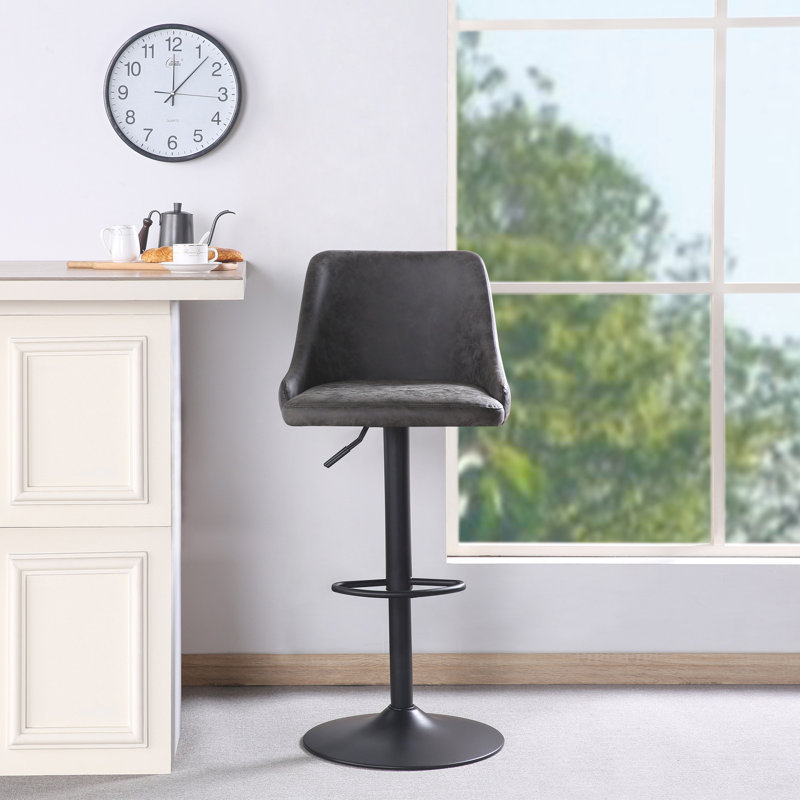 Dandrae Swivel Upholstered Adjustable Height Counter Stool with Metal Frame, Charcoal