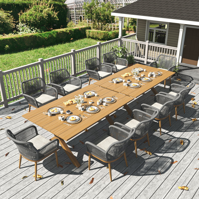 Outdoor Dining Set With 2 Rectangular Dining Table And Chairs, 10, Beige, Brown