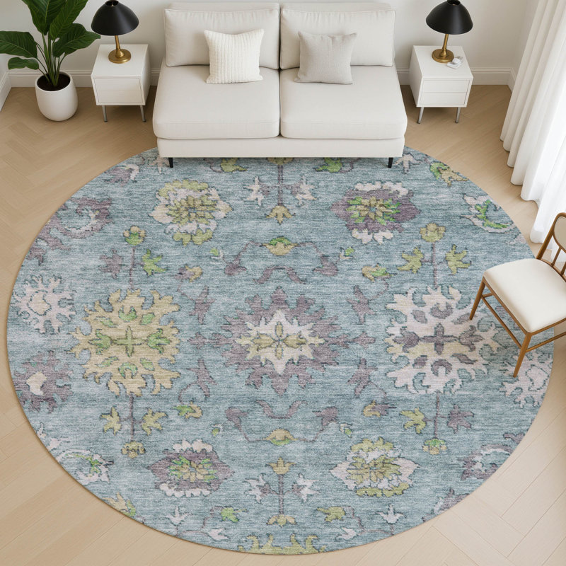 Premium Machine Washable Mayfield AMF2052 Global Rug, Seafoam, 8' Round