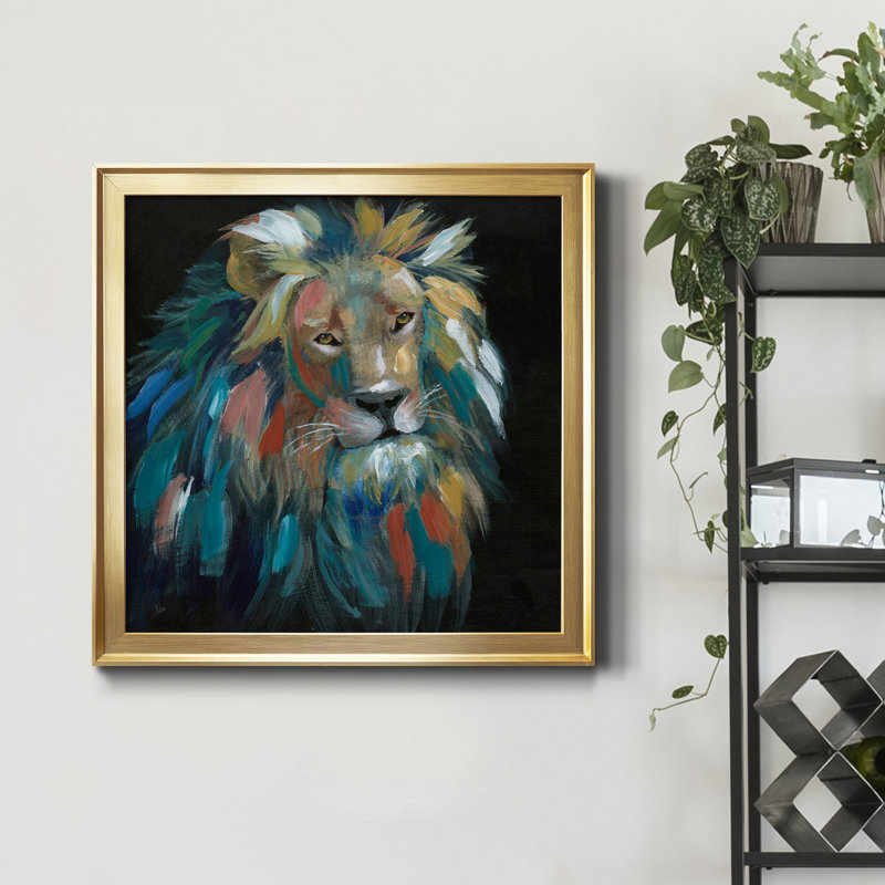 Painted Leo - Peinture sur toile encadrée, Doré, H 34,5 po x l 34,5 po x P 1,5 po