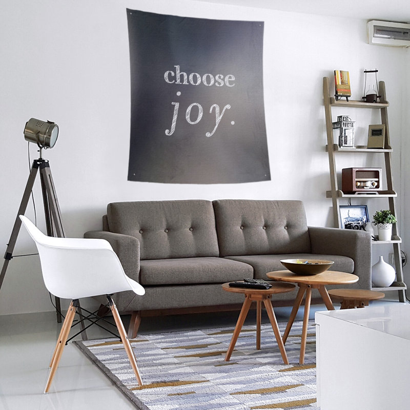 Tapisserie de polyester, choisir la joie citation, H 27,5 po x l 37,5 po, Gris