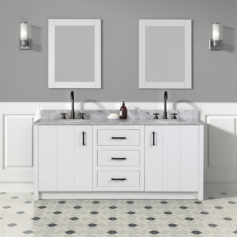 Meuble-lavabo double Cora, Blanc, Noir mat, gris