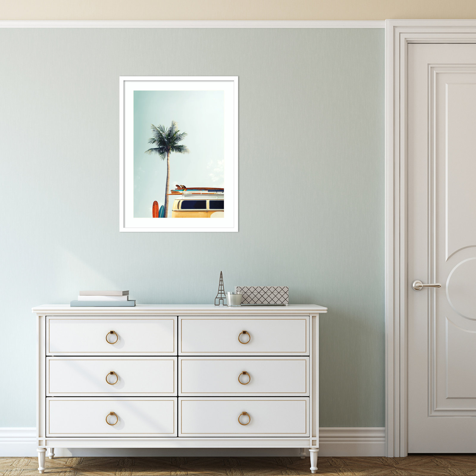 Raleigh "Surf Bus Yellow" Photo Print, 37.88" H x 29" W x 0.75" D, Matte White