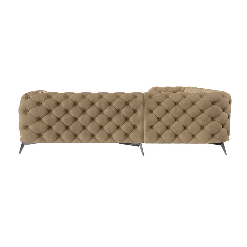 L-shape Corner Chesterfield Sofa  with Silver Metal Legs, Beige
