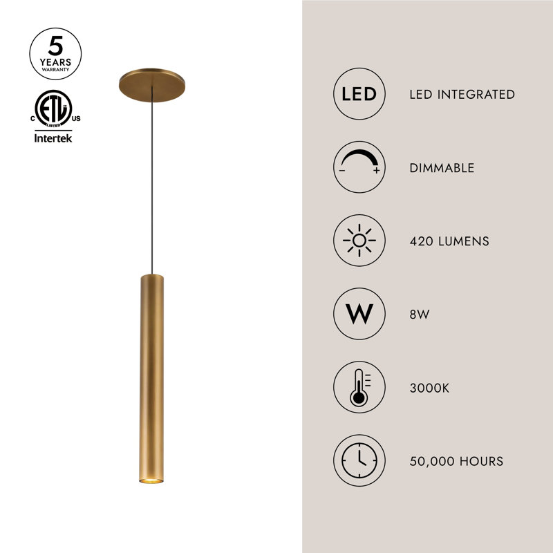 Mason 1 - Light LED Pendant, Vintage Brass