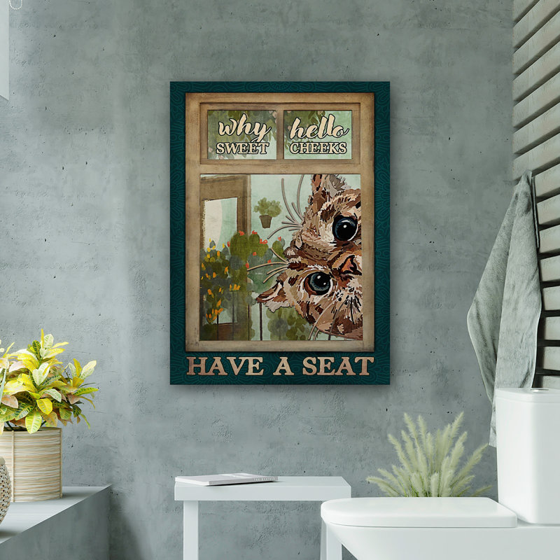 Chat à fourrure brune - Hello Sweet Cheekes, toile tendue avec châssis - décor d'illustrations pour salle de bain