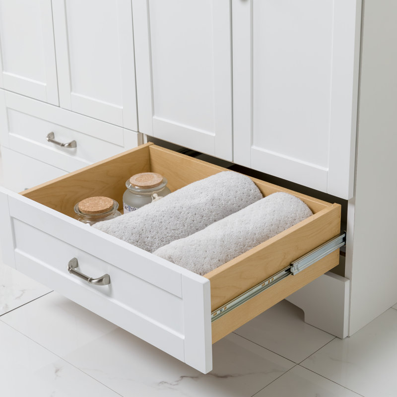 Emlyn 48" Single Bathroom Vanity with 3 Cabinets, 2 Drawers, and Cultured Marble Vanity Top, White
