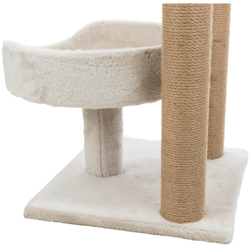 Light Gray and Beige Sisal 2-Level Cat Tree with Plush Platforms