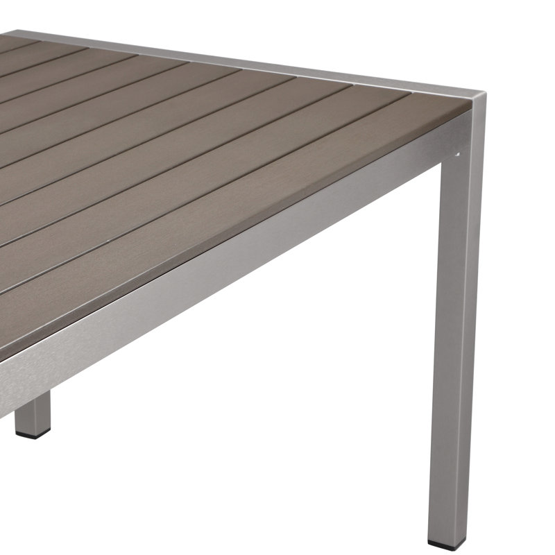 Aynura 6-Person Aluminum Outdoor Dining Set with Rectangular Table – Modern Patio Furniture with Rust-Free Frame, Poly-Resin Slats, Stacking Chairs & Umbrella Hole in Grey