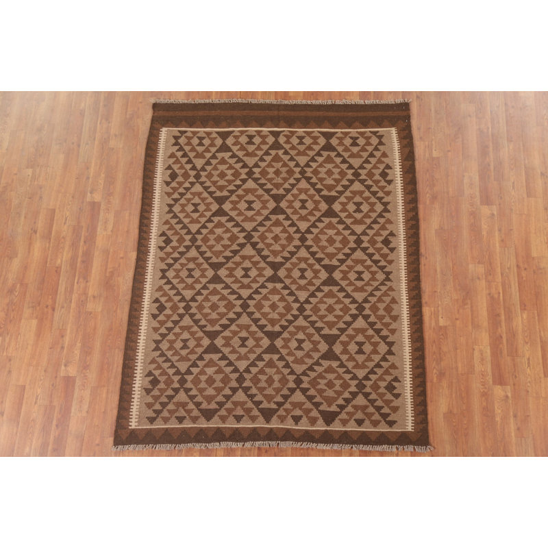 Reversible Wool Kilim Brown Area Rug 5x6