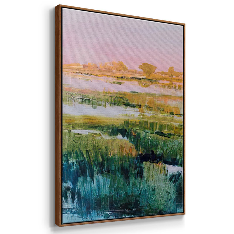 " Marshland View I " 3 - Pieces, Walnut Framed, 24" H x 48" W x 2" D