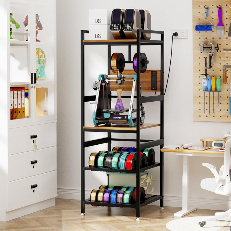 Heavy-duty 3D printer storage rack with T-shaped consumable support