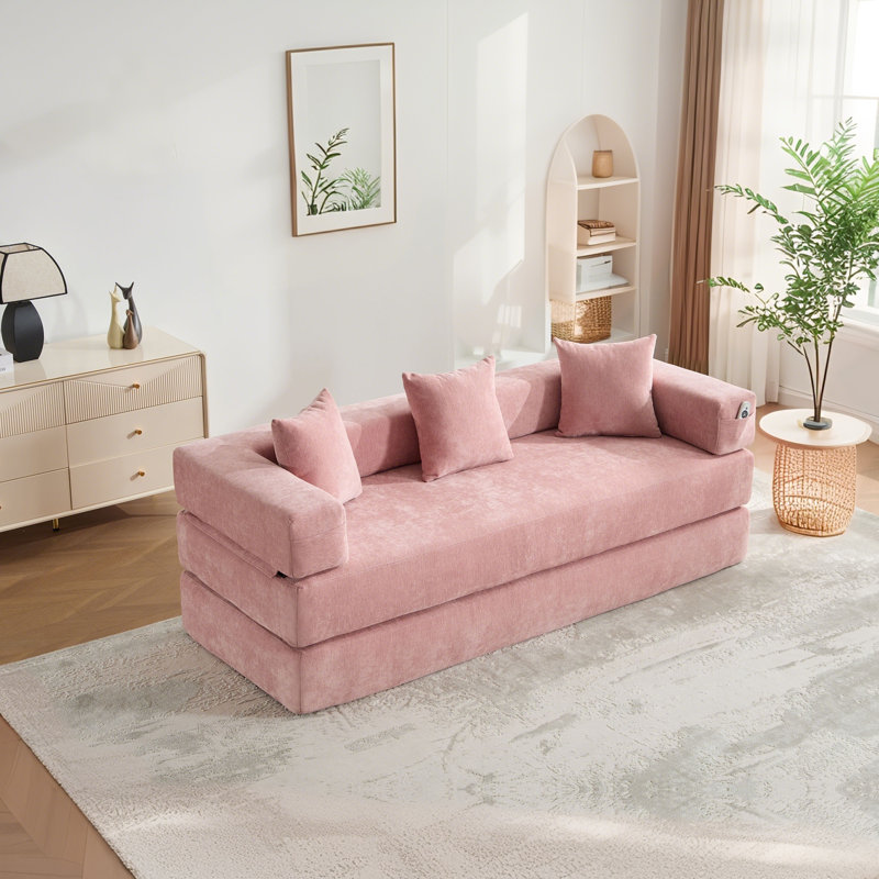 Canapé-lit pliant de 78 po avec accoudoirs amovibles en forme de L, canapé-lit modulaire en chenille désossé escamotable, canapé-lit pliable en mousse à mémoire de forme pour petits espaces