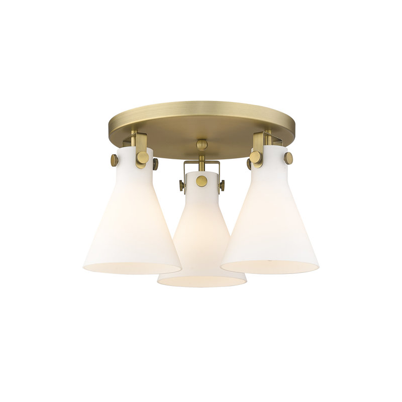 Plafonnier encastré 3 lumières Skokie, Laiton brossé, Blanc mat