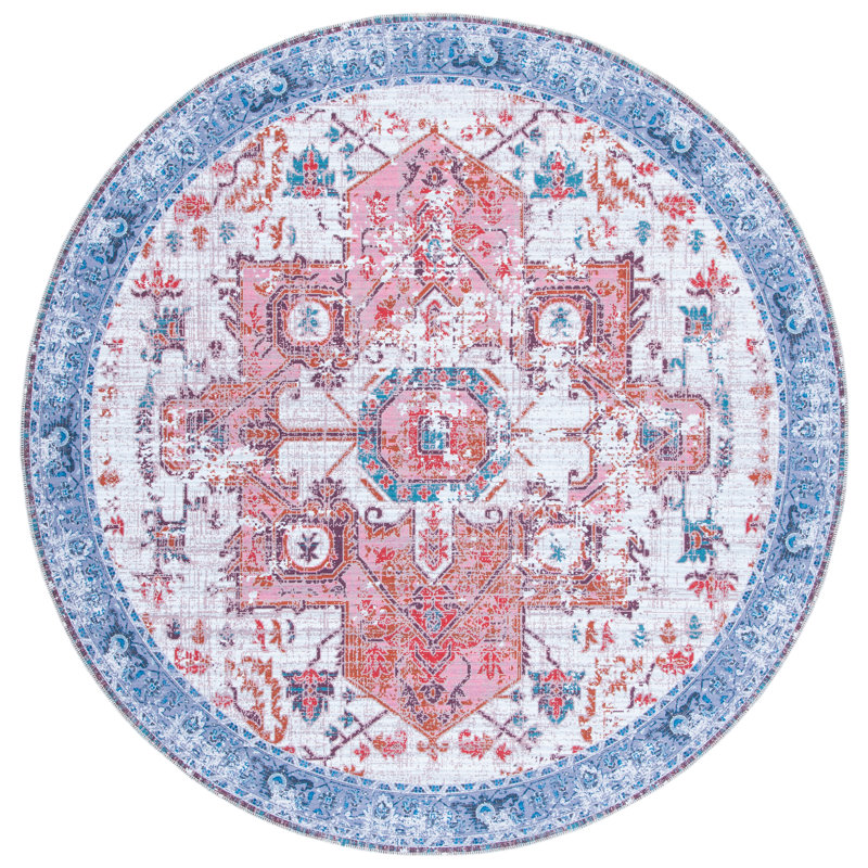 Hallel Performance Machine Washable Oriental Rug, Round 6'7"
