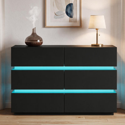 Commode 7 tiroirs l 47,3 po avec prise de courant, commode avec deux lumières DEL