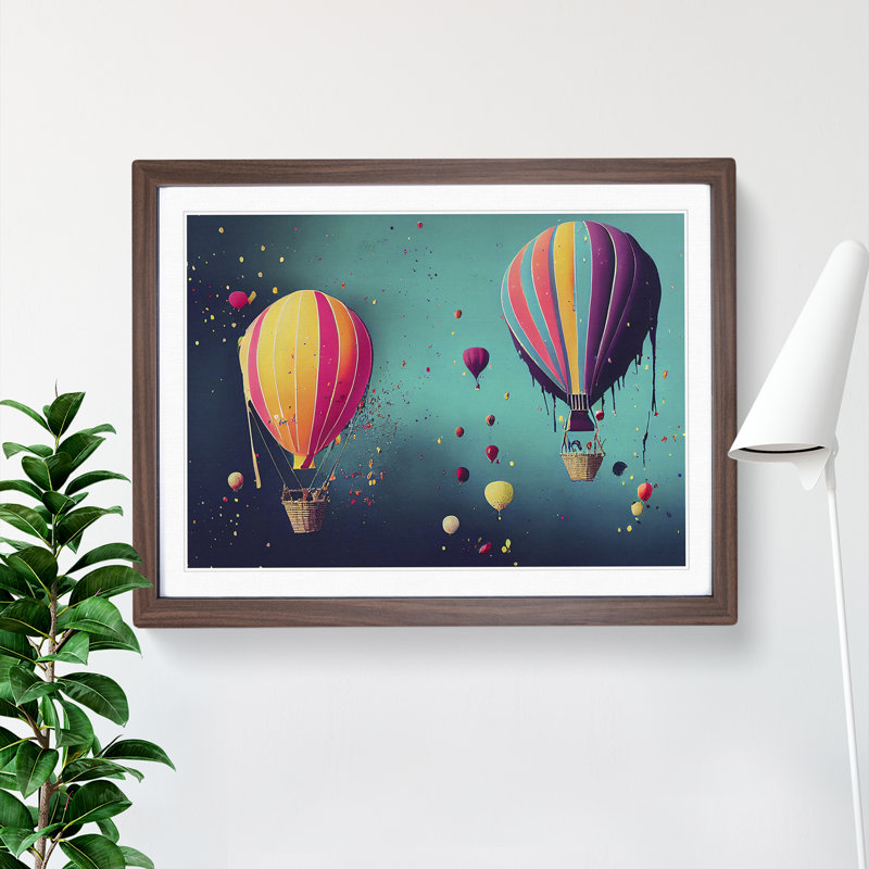 Hot Air Balloons Splashed Vol.3 Abstract 1 Piece Single Picture Frame Wall Art, 25cm H x 34cm W x 2cm D, Walnut