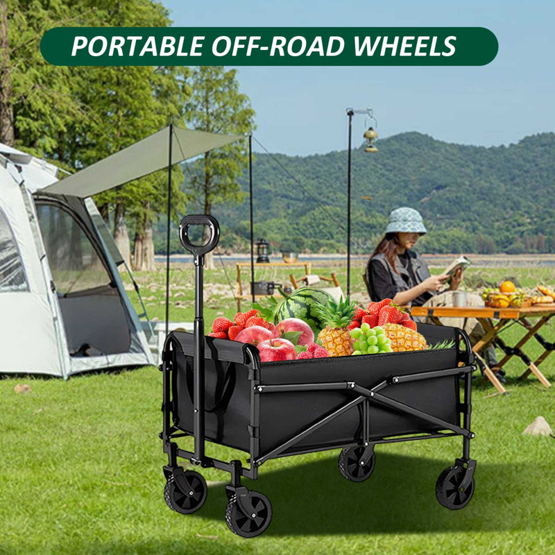 Folding Garden Wagon Cart Camping Trolley with Adjustable Handle 
