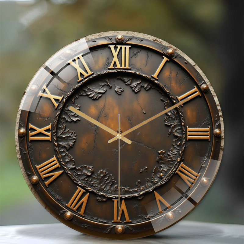 Horloge murale rétro en bronze avec chiffres romains - horloge murale moderne en verre 12 po