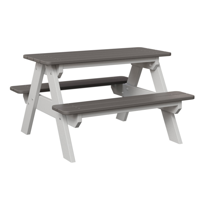 Kids Outdoor Rectangular Picnic Table, Light Gray/White
