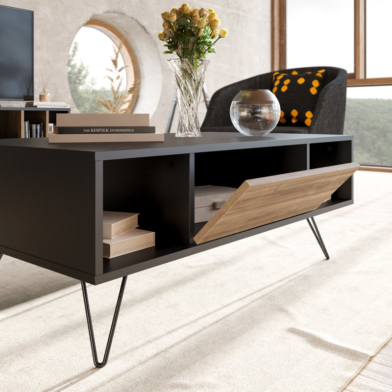 Andale Coffee Table with Storage, Black/Walnut