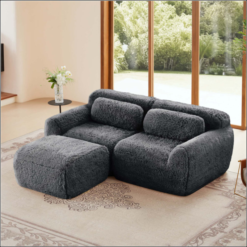 Canapé en forme de L sans os, tissu moelleux moelleux et moelleux, avec éponge haute densité 32D, sans assemblage requis, conception ergonomique inférieure antidérapante, avec coussins décoratifs, convient aux chambres à coucher
