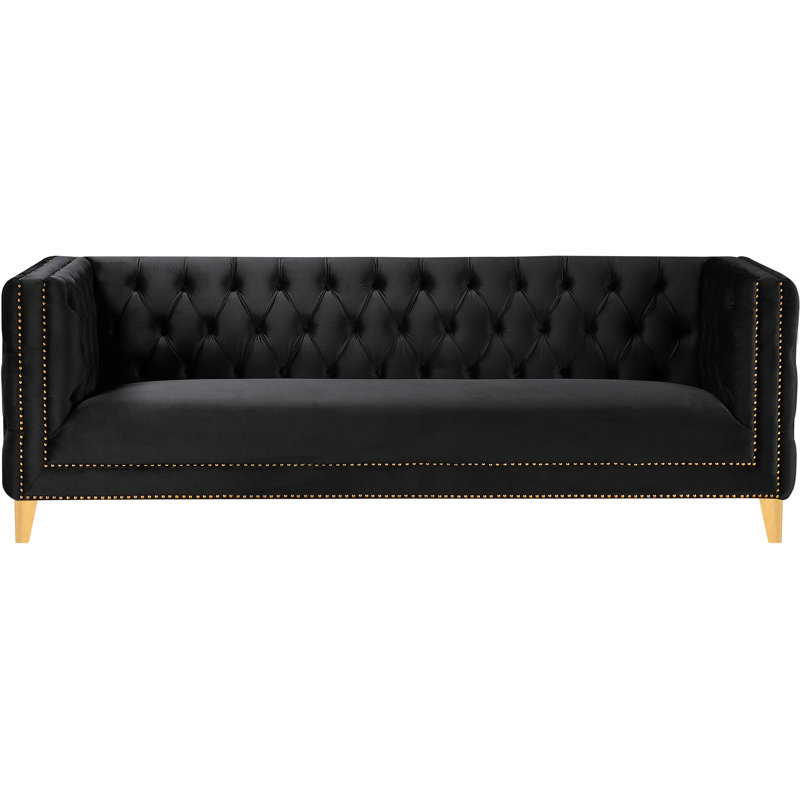 Michelle 90" Velvet Tuxedo Arm Sofa, Black Velvet