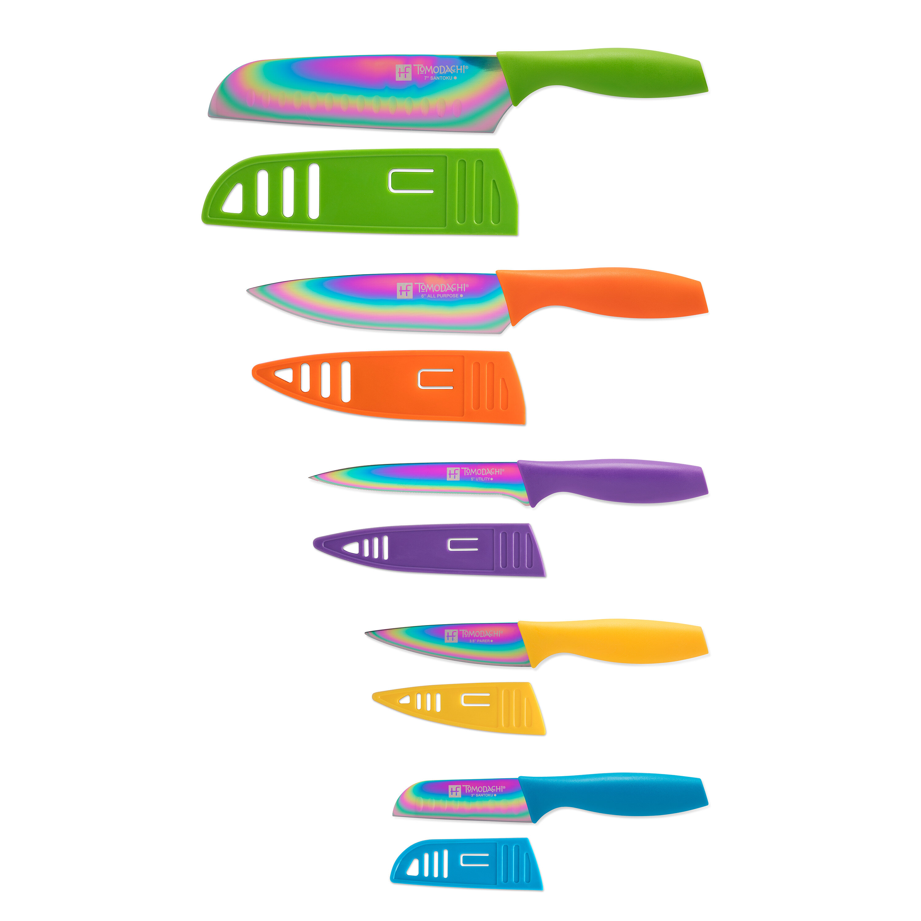 Hampton Forge Tomodachi 6 Piece Knife Set - Titanium Coated Rainbow Blades  with Colorful Handles - Kitchen Knives 
