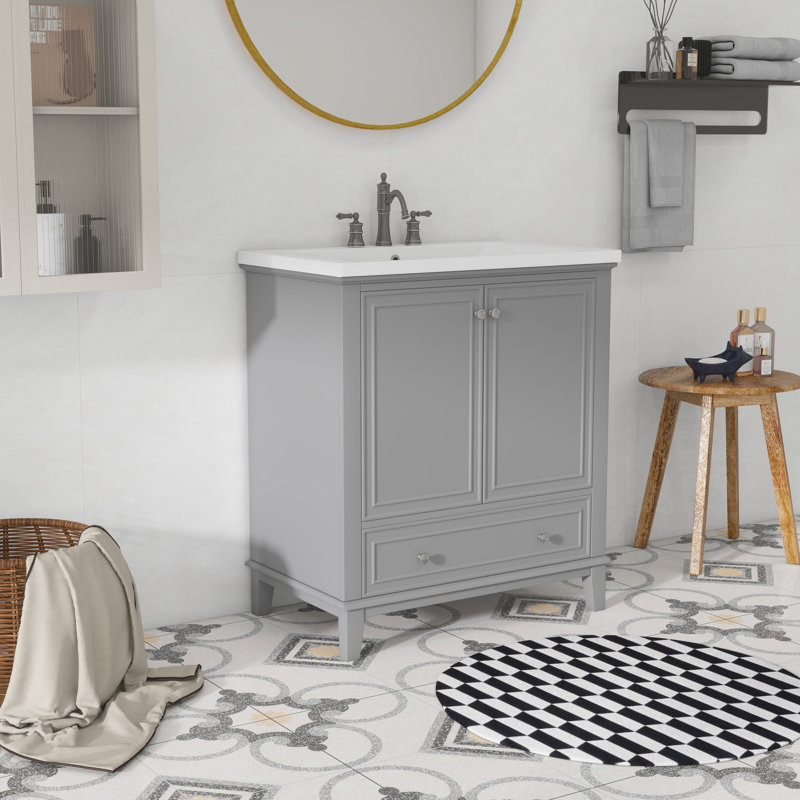 Meuble-lavabo 30 po avec lavabo en céramique, Gris