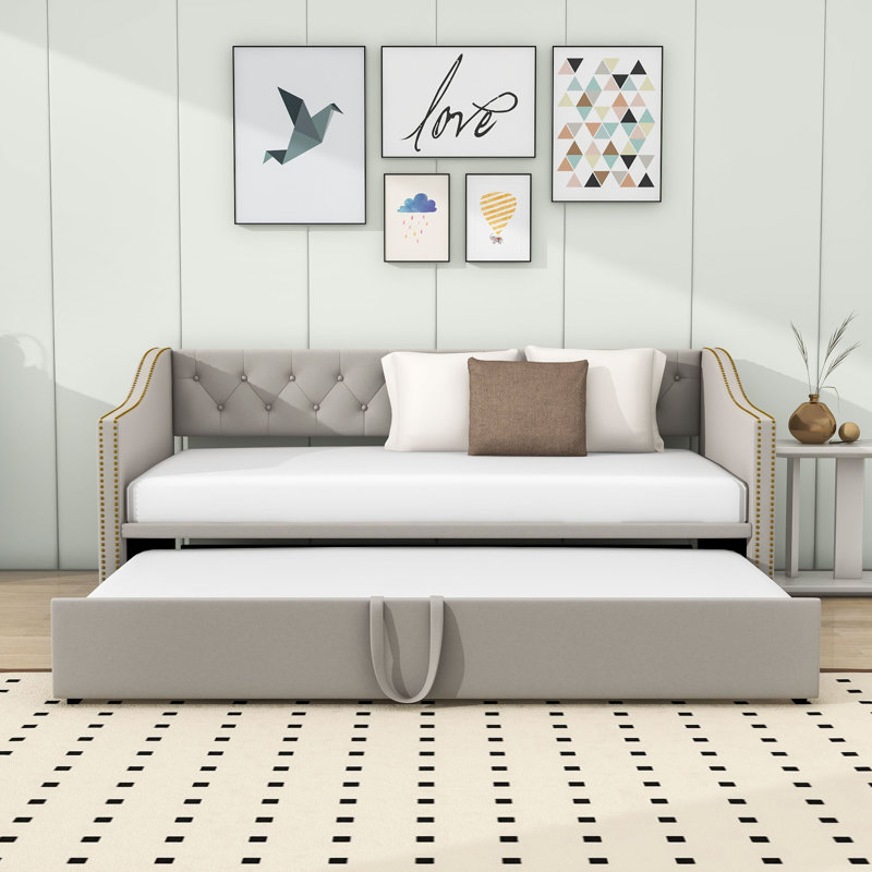 Twin Upholstered Daybed with Trundle, Gray