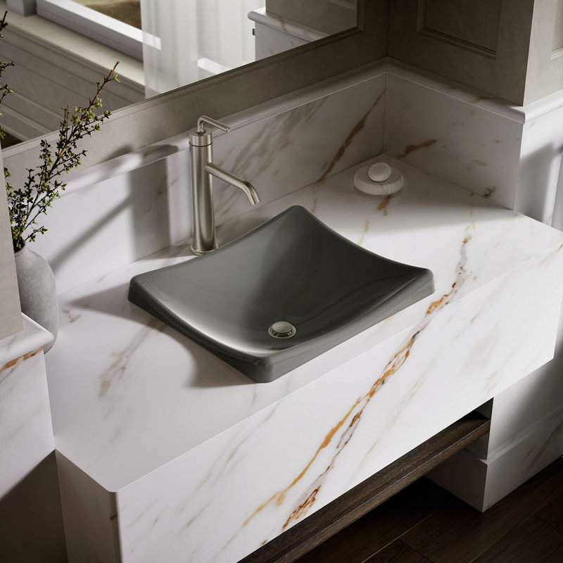 DemiLav Metal Specialty Vessel Bathroom Sink, Gris tonnerre