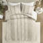 Édredon 3 pièces en coton taupe double / grand - motif rayé, rembourrage 100%, garniture, hanche visible, attrait