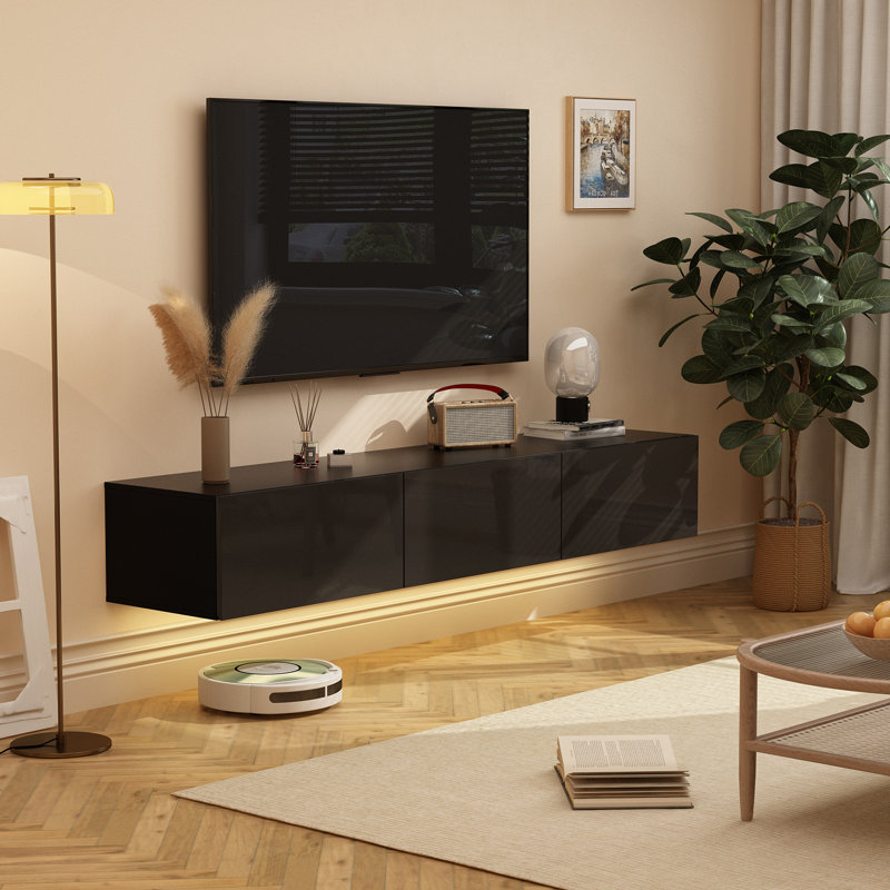 Meuble télé moderne avec lumières DEL réglables, Noir