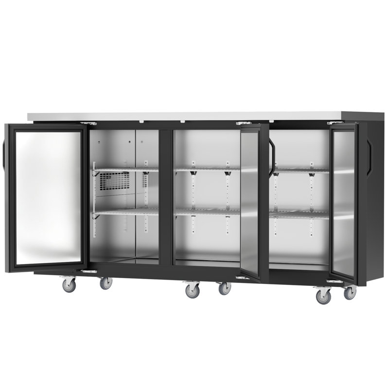 Refroidisseur de bar commercial de 72 po de largeur Coolake avec dessus en acier inoxydable, réfrigérateur à boissons à hauteur de comptoir de 20,3 pieds cubes, réfrigérateur à bière à porte solide avec éclairage à DEL pour buffet de restaurant