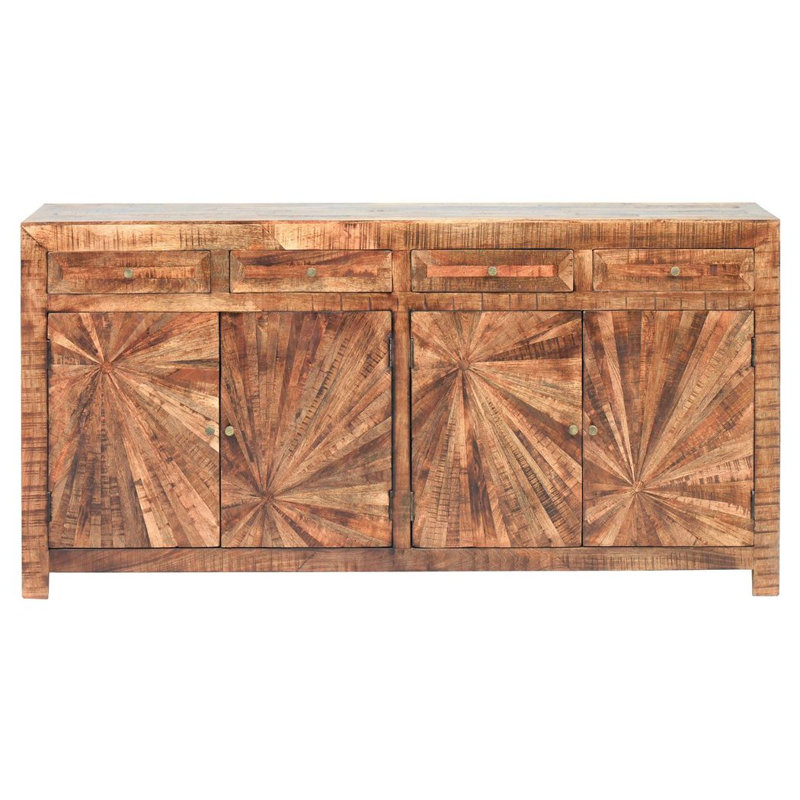 Buffet de service de salle à manger en bois récupéré 81 pouces avec 4 tiroirs et 4 portes Makai