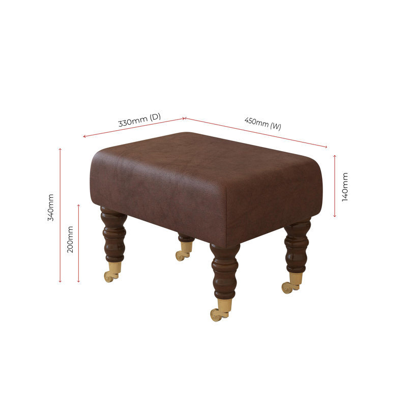 Manufactured Wood Accent Stool, Mahogany, Chestnut Brown, Italian Leather
