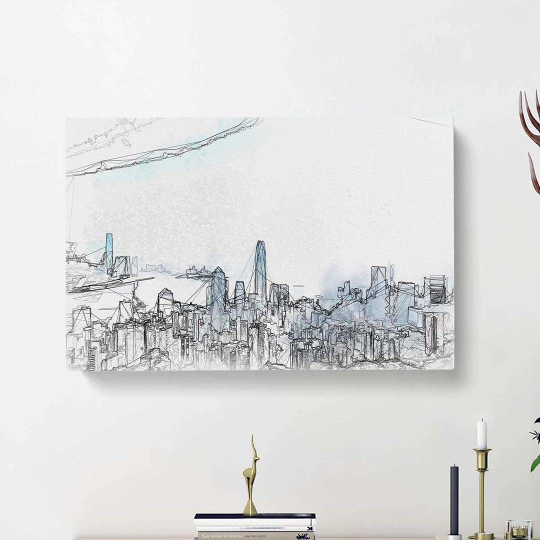 The Hong Kong Skyline in China in Abstract - Wrapped Canvas