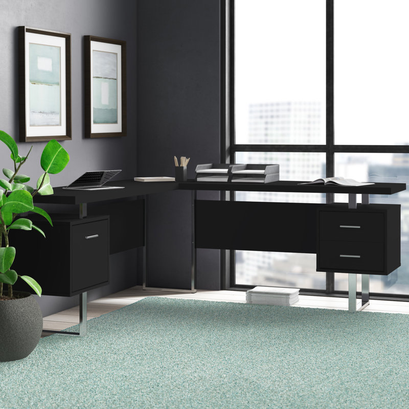 Computer Desk, Home Office, Corner, Storage Drawers, 70"L, L Shape, Work, Laptop, Metal, Black/Silver