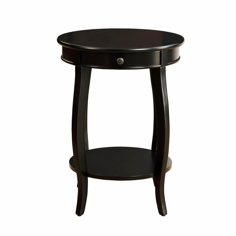 Round Accent Table With 1 Drawer And Open Storage, Black