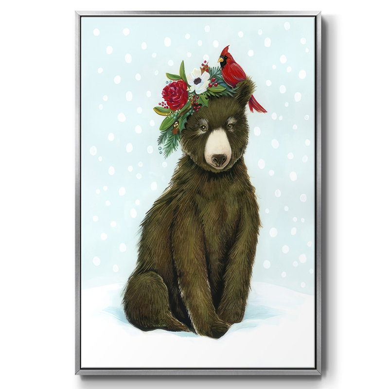 «Winter Woodland Creatures With Cardinals I», reproduction d'art sur toile, H 25 po x l 17 po x P 1,5 po, Encadrement argenté