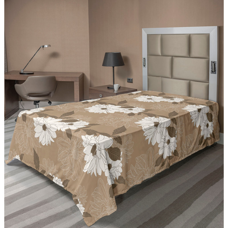 Ambesonne Flowers Flat Sheet Nostalgia Farmhouse, Dark Sand Brown and White