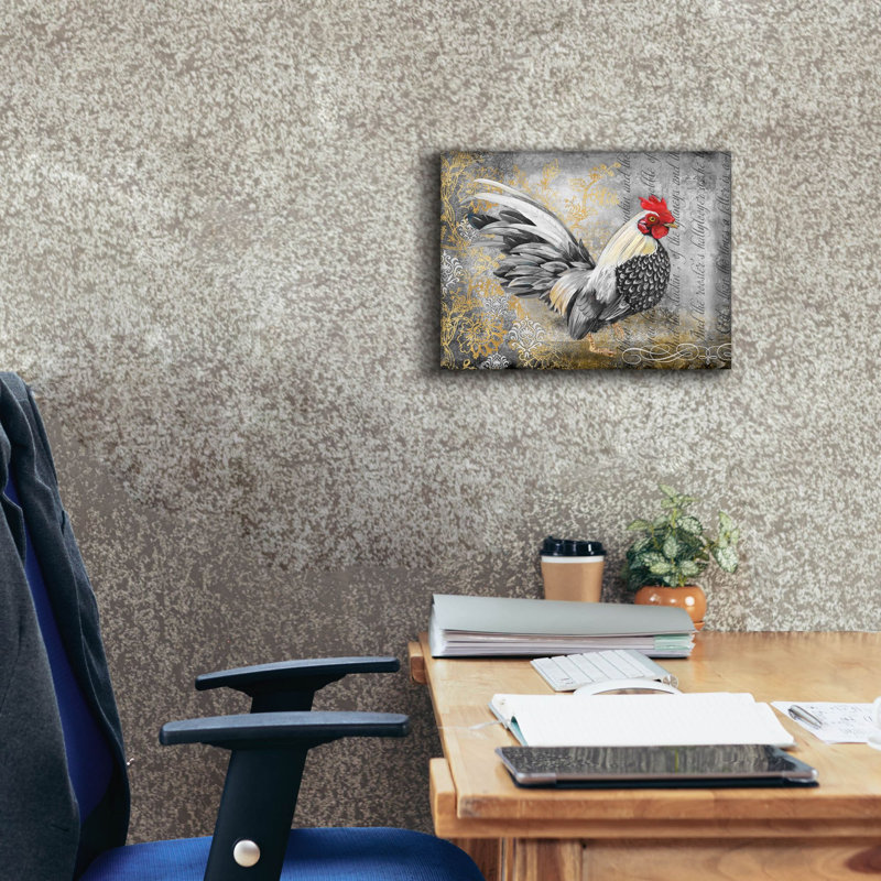 «Lace Rooster A» par Jean Plout, art mural sur toile, 16 po x 12 po