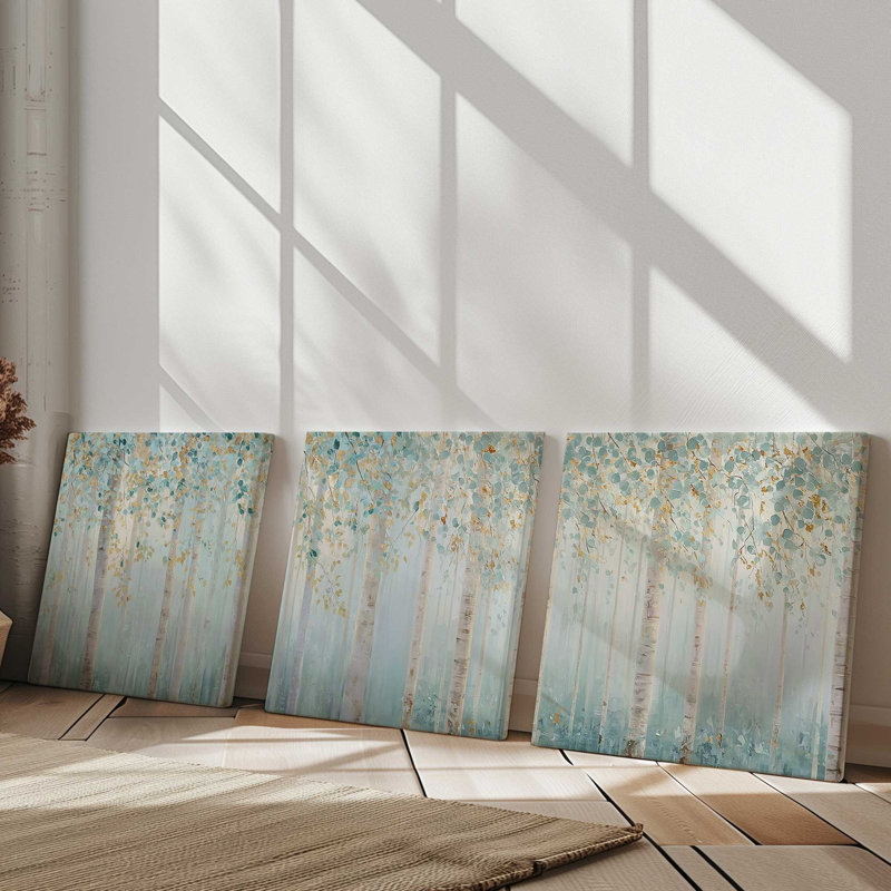 Ensemble de 3 impressions «Whispers of Birch», Toile tendue, 16 po x 16 po